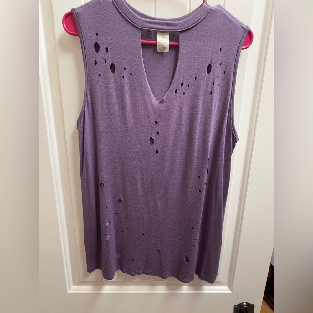 Gaze USA Purple Distressed Tank Sz L Edgy Grunge Festival Style EUC